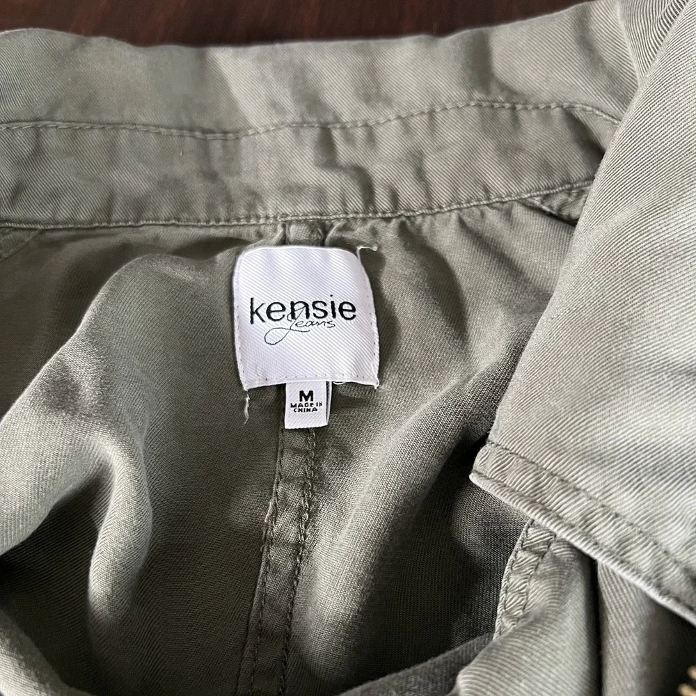 Kensie Jeans Army Green Moto Utility Style Short‎ Jacket Asymmetrical Zip Sz Med